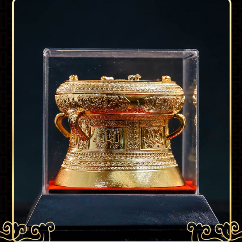 Trống đồng dát vàng 24K cỡ nhỏ – Vật phẩm phong thủy trang trí bàn làm việc